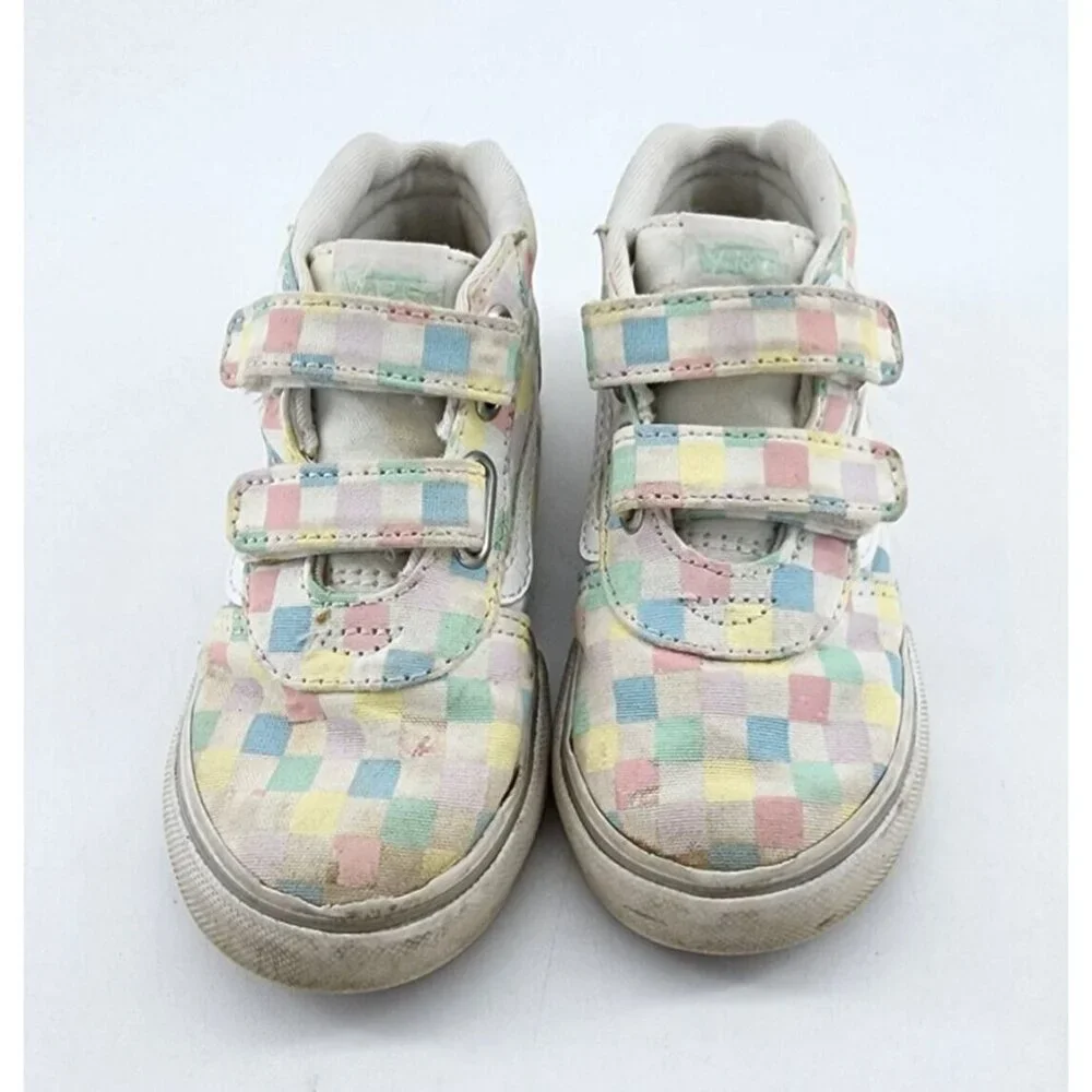Vans Hi Top Skate Sneaker Shoes Hook & Loop Straps Pastel Check Toddler‎ Size 8